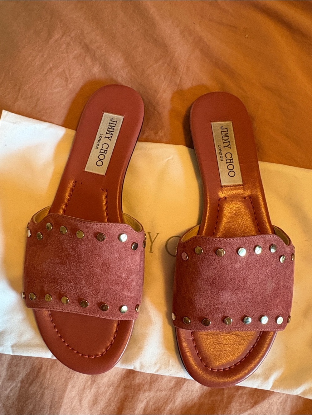 Jimmy Choo Nanda Slides in Rose Gold/ Suede Size 36.5